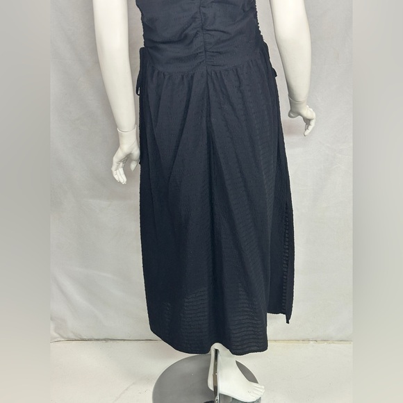 Nation LTD Black Rooshed Cotton/Linen Dress with side slit and pockets Size M - Picture 12 of 15